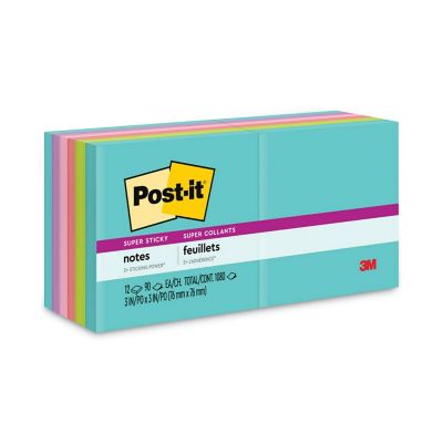 Post-it Notes Super Sticky Note Pads in Miami Colors, 3 in. x 3 in., 90 Sheets, 12-Pack