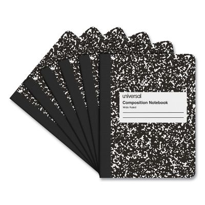 Universal Composition Book, Wide/Legal Rule, Black Marble Cover, 9.75 x 7.5in., 100 Sheets, 6-Pack