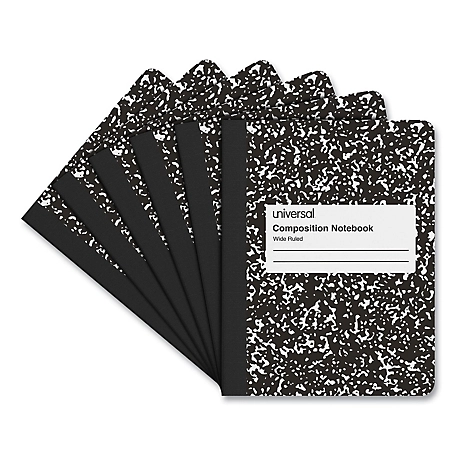 Universal Composition Book, Wide/Legal Rule, Black Marble Cover, 9.75 in. x 7.5 in., 100 Sheets, 6 pk.