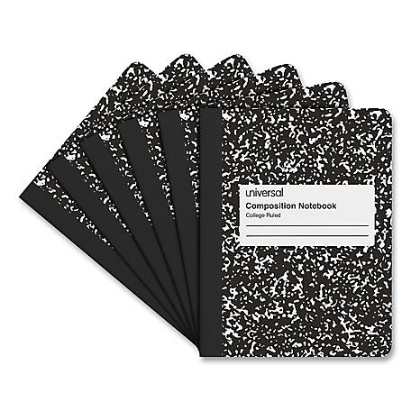 Universal Composition Book, Medium/College Rule, Black Marble, 9.75 in. x 7.5 in., 100 Sheets, 6 pk.