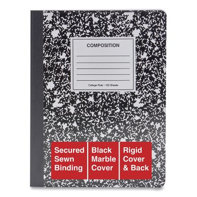 Image showing 9 th Universal Composition Book, Medium/College Rule, Black Marble, 9.75 x 7.5in., 100 Sheets, 6-Pack