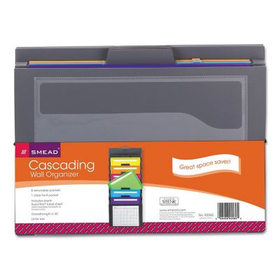Image showing 5 th Smead Cascading Wall Organizer, 14.25 in. W x 33 in. H, Letter Size, Gray with 6 Bright Color Pockets