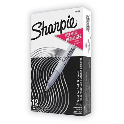 Sharpie Metallic Fine Point Permanent Markers, Bullet Tip, Silver, 12-Pack