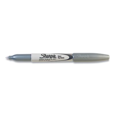 Image showing  Metallic Fine Point Permanent Markers, Bullet Tip, Silver, 12-Pack
