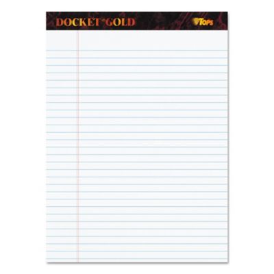 Tops Docket Gold Ruled Perforated Writing Pads, Wide/Legal Rule, 8.5 in. x 11.75 in., White, 12 pk.