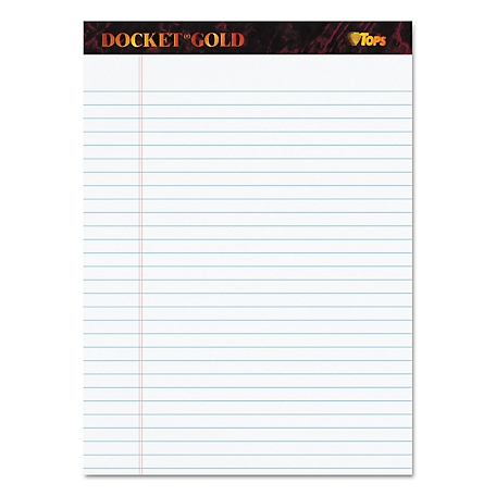 Tops Docket Gold Ruled Perforated Writing Pads, Wide/Legal Rule, 8.5 in. x 11.75 in., White, 12 pk.