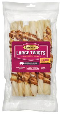 Retriever Large Twists Bacon-Wrapped Rawhide Dog Chew Treats, 6 ct.
