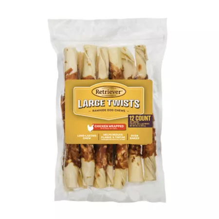 Large Twists Retriever Chicken Wrapped Rawhide Dog Treats 12 ct Dog Bones Rawhide & Rawhide Alternative