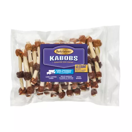 Retriever Kabobs Pork Chicken and Beef Flavored Dog Chews 45 ct Dog Bones Rawhide & Rawhide Alternative