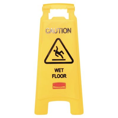 12 Width x 20 Height Corrugated Polyethylene CAUTION WET FLOOR SLIPPERY WHEN WET Black on Yellow NMC FS1 Double Sided Floor Sign 