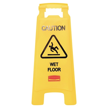 Rubbermaid 11 in. x 12 in. x 25 in. Caution Wet Floor Sign, Plastic, Bright Yellow, RCP611277YW
