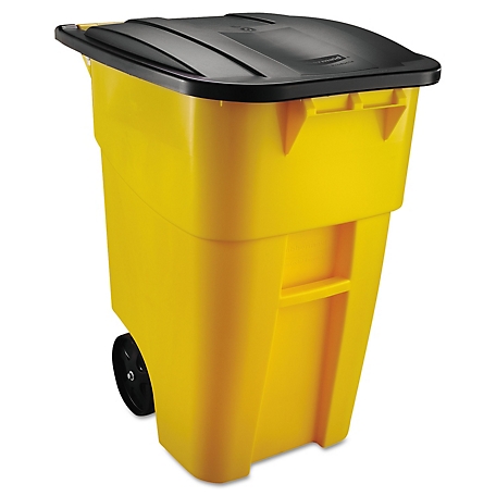 Rubbermaid 50 gal. Brute Rollout Trash Container, Square, Plastic, Yellow