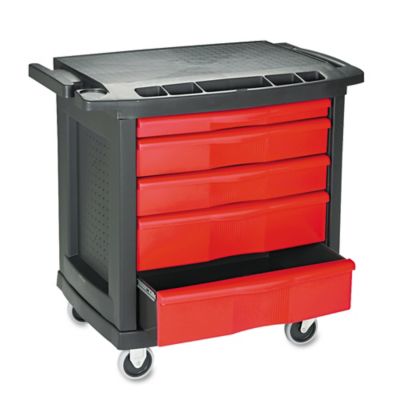 Rubbermaid 250 lb. Capacity Five-Drawer Mobile Workcenter, 32-1/2 in. x 20 in. x 33-1/2 in., Black