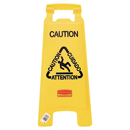 Rubbermaid 11 in. x 12 in. x 25 in. Multilingual Caution Floor Sign, Bright Yellow, RCP611200YW