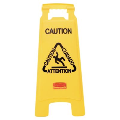 Image showing  25 in. Multilingual Caution Floor Sign, Bright Yellow
