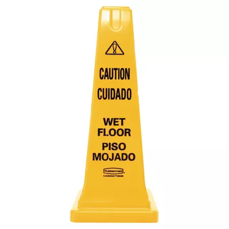 Rubbermaid Four-Sided Safety Cone for Wet Floors 25 in Yellow Safety Signs