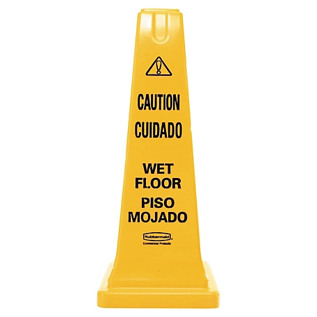 Rubbermaid 25 in. Four-Sided Caution Wet Floor Safety Cone, Yellow