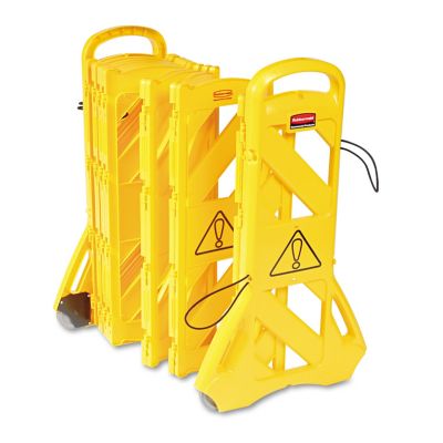 Rubbermaid 13 ft. x 40 in. Portable Mobile Safety Sign Barrier, Plastic, Yellow