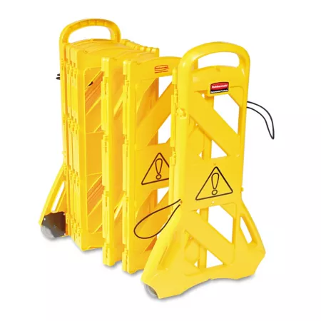 Rubbermaid 13 ft x 40 in Portable Mobile Safety Gate Plastic Yellow Safety Signs