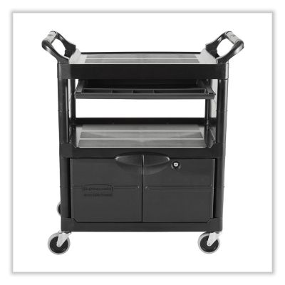 Image showing  2-Shelf 200 lb. Capacity Utility Cart with Locking Doors, 33.63 in. x 18.63 in. x 37.75 in., Black