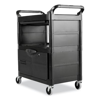 Image showing  2-Shelf 200 lb. Capacity Utility Cart with Locking Doors, 33.63 in. x 18.63 in. x 37.75 in., Black