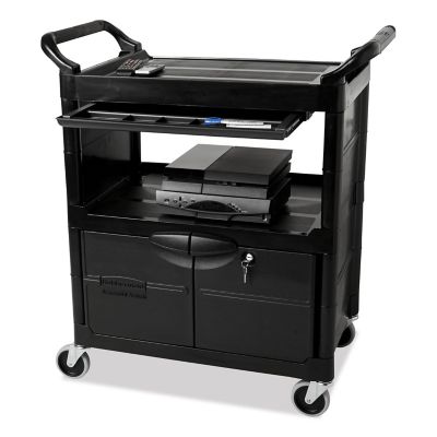 Image showing  2-Shelf 200 lb. Capacity Utility Cart with Locking Doors, 33.63 in. x 18.63 in. x 37.75 in., Black