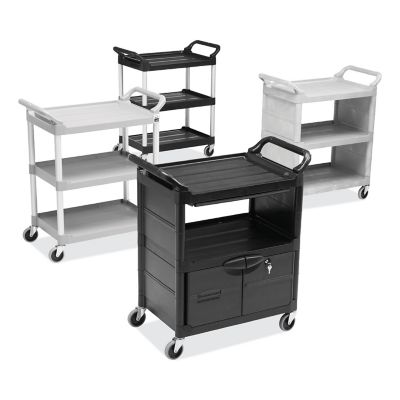 Image showing 6 th Rubbermaid 2-Shelf 200 lb. Capacity Utility Cart with Locking Doors, 33.63 in. x 18.63 in. x 37.75 in., Black