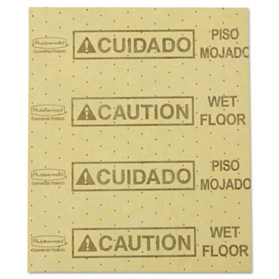 Rubbermaid 16.5 in. x 20 in. Over-the-Spill Pad, Caution Wet Floor, Yellow, 22 Sheets/Pad