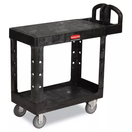 Rubbermaid Flat Shelf Utility Cart 500 lb Capacity Two Shelves 19.19 in x 37.88 in x 33.33 in Black Utility Carts