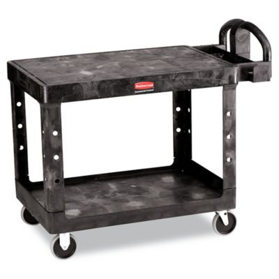 Rubbermaid 500 lb. Capacity Flat Shelf Utility Cart, Two-Shelf, 25.25 in. x 44 in. x 38.13 in., Black