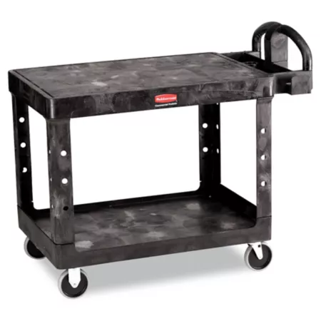 Rubbermaid Flat Shelf Utility Cart 500 lb Capacity Two Shelves 25.25 in x 44 in x 38.13 in Black Utility Carts