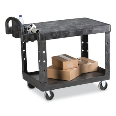 Image showing  2-Shelf 500 lb. Capacity Flat Shelf Utility Cart, 25.25 in. x 44 in. x 38.13 in., Black