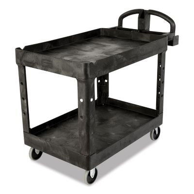 Image showing  2-Shelf 750 lb. Capacity Heavy-Duty Utility Cart with TPR Casters, 26 in. x 55 in. x 33.25 in., Black