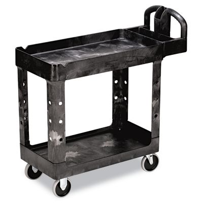 Rubbermaid 750 lb. Capacity Heavy-Duty Utility Cart, Two-Shelf, 17.13 in. x 38.5 in. x 38.88 in., Black