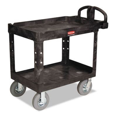 Rubbermaid 500 lb. Capacity Heavy-Duty Utility Cart, Two-Shelf, 25.88 in. x 45.25 in. x 37.13 in., Black