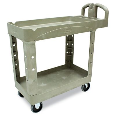 Rubbermaid 500 lb. Capacity Heavy-Duty Utility Cart, Two-Shelf, 17.13 in. x 38.5 in. x 38.88 in., Beige