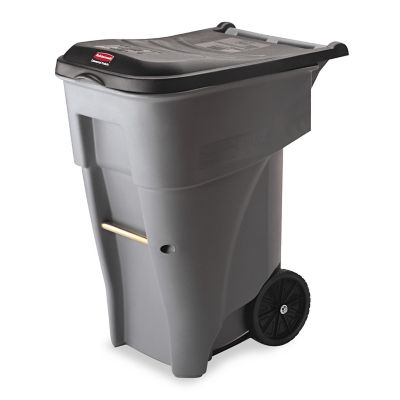 Rubbermaid 65 gal. Brute Rollout Heavy-Duty Waste Container, Square, Polyethylene, Gray