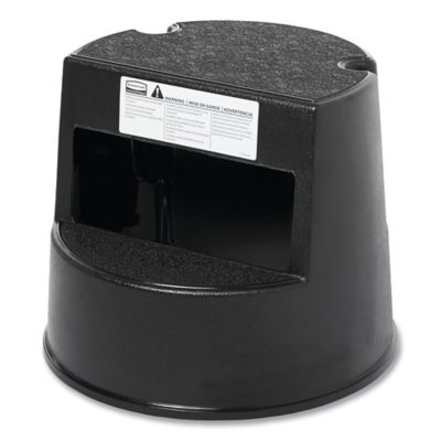 Image showing  2-Step Rolling Step Stool, Curved Design, Retracting Casters, Black