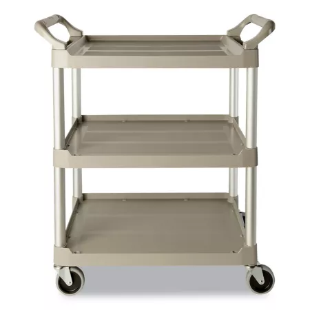 Rubbermaid Serving Cart 200 lb Capacity Three Shelves 18.63 in x 33.63 in x 37.75 in Off-White Utility Carts