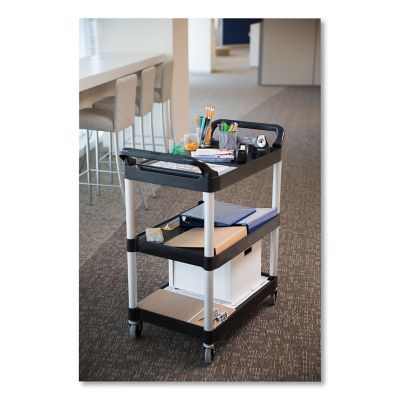 Image showing 6 th Rubbermaid 3-Shelf 200 lb. Capacity Service Cart, 18.63 in. x 33.63 in. x 37.75 in., Black