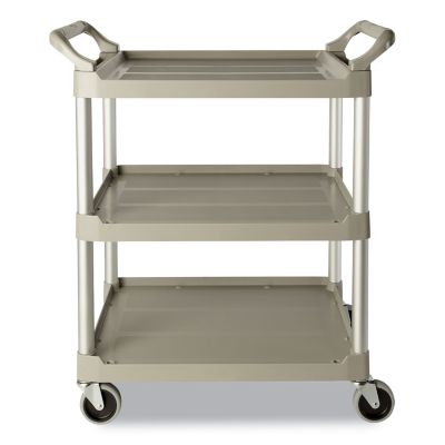 Rubbermaid 200 lb. Capacity Service Cart, Three-Shelf, 18.63 in. x 33.63 in. x 37.75 in., Platinum