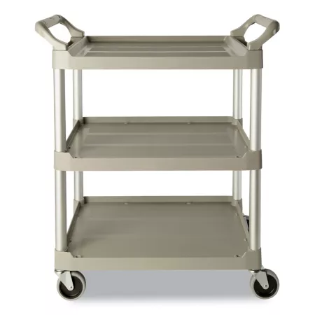 Rubbermaid Serving Cart 200 lb Capacity Three Shelves 18.63 in x 33.63 in x 37.75 in Platinum Utility Carts