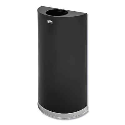 Rubbermaid 12 gal. European & Metallic Open Top Receptacle, Half-Round, Satin Stainless Steel, Black Chrome