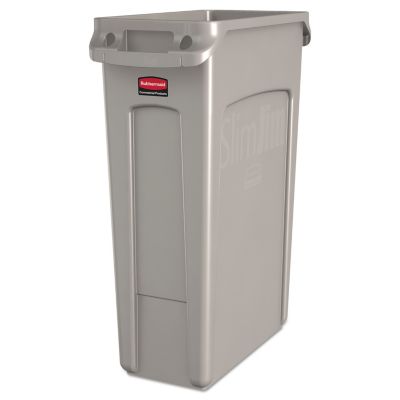 Rubbermaid 23 gal. Slim Jim Trash Receptacle with Venting Channels, Rectangular, Plastic, Beige