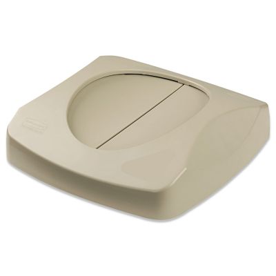 Rubbermaid Square Plastic Untouchable Swing Top Recycling Center Lid, 16 in., Beige