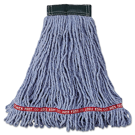 Rubbermaid Web Foot Wet Mop Head, Shrink-Less, Cotton/Synthetic, Blue, Medium, 6-Pack, RCPA252BLU