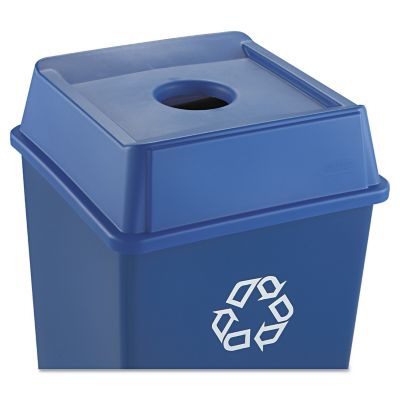 Image showing  Square Plastic Untouchable Bottle and Can Recycling Bin Top, 20.13 in. x 20.13 in. x 6.25 in., Blue