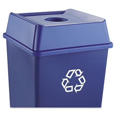 Image showing  Square Plastic Untouchable Bottle and Can Recycling Bin Top, 20.13 in. x 20.13 in. x 6.25 in., Blue
