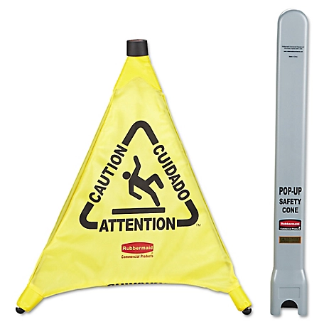 Rubbermaid 21 in. x 20 in. Multilingual Caution Pop-Up Safety Cone
