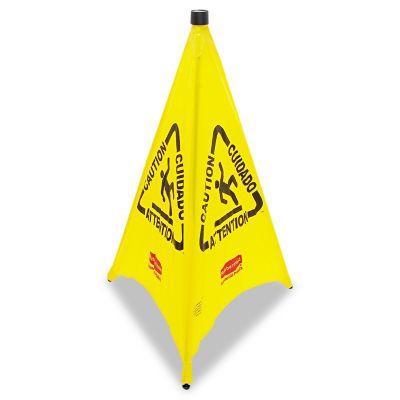 Rubbermaid 21 in. x 21 in. x 30 in. Three-Sided Caution Wet Floor Safety Cone, Yellow
